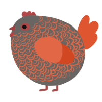 A grey and vermilion chicken with a double-lace pattern
