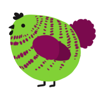 A grass and wine chicken with a bar pattern