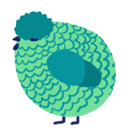 A spring and teal chicken with a lace pattern