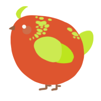 A vermilion and lime chicken with a neck-speckle pattern