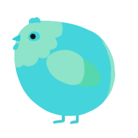 A aqua and mint chicken with a head pattern