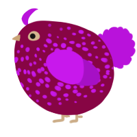 A maroon and amethyst chicken with a speckle pattern