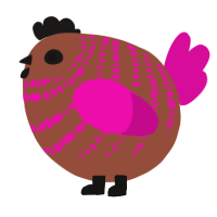 A russet and fuchsia chicken with a bar pattern
