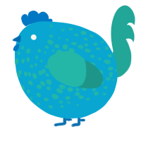 A cerulean and turquoise chicken with a speckle pattern