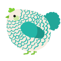 A cream and turquoise chicken with a lace pattern
