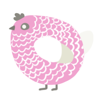 A pink and white chicken with a lace pattern