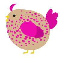 A beige and fuchsia chicken with a speckle pattern