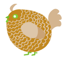 A ochre and beige chicken with a lace pattern