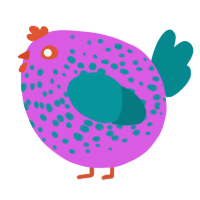 A orchid and teal chicken with a speckle pattern
