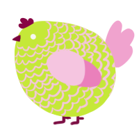 A lime and pink chicken with a lace pattern