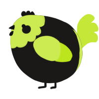 A sable and lime chicken with a head pattern