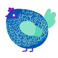 A ultramarine and mint chicken with a double-lace pattern