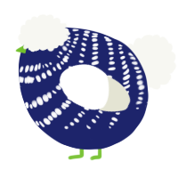 A navy and white chicken with a bar pattern