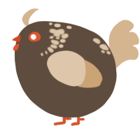 A bark and beige chicken with a neck-speckle pattern
