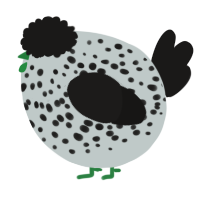 A silver and sable chicken with a speckle pattern