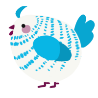 A white and cerulean chicken with a bar pattern
