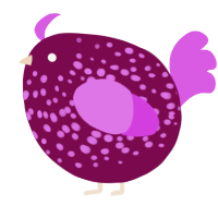A wine and orchid chicken with a speckle pattern