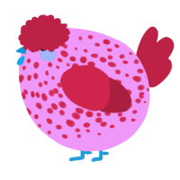 A lavender and crimson chicken with a speckle pattern