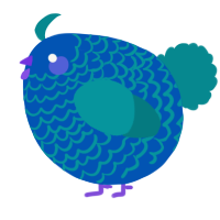 A ultramarine and teal chicken with a lace pattern
