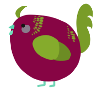 A maroon and chartreuse chicken with a neck-band pattern