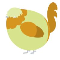 A lemon and ochre chicken with a head pattern