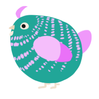 A turquoise and lavender chicken with a bar pattern