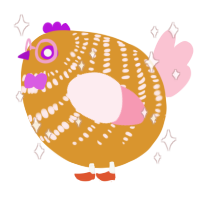 A orange and rose chicken with a bar pattern