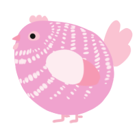 A pink and rose chicken with a bar pattern