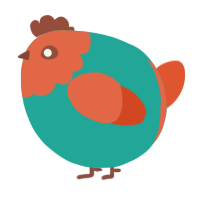 A turquoise and vermilion chicken with a head pattern
