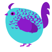 A aqua and violet chicken with a half-lace pattern