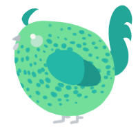 A spring and turquoise chicken with a speckle pattern