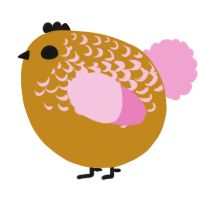 A ochre and pink chicken with a half-lace pattern
