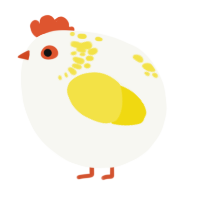 A white and yellow chicken with a neck-speckle pattern