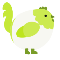 A white and lime chicken with a head pattern
