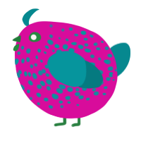 A fuchsia and teal chicken with a speckle pattern