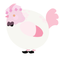 A white and rose chicken with a neck-speckle pattern