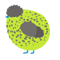 A lime and grey chicken with a speckle pattern