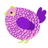 A pink and violet chicken with a lace pattern