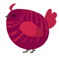 A maroon and crimson chicken with a bar pattern