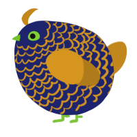 A navy and ochre chicken with a lace pattern