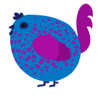 A sapphire and plum chicken with a speckle pattern