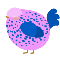 A lavender and ultramarine chicken with a speckle pattern