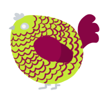 A lime and maroon chicken with a lace pattern