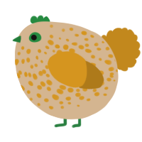A beige and ochre chicken with a speckle pattern