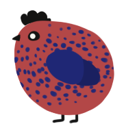 A red and navy chicken with a speckle pattern