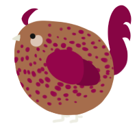A brown and maroon chicken with a speckle pattern