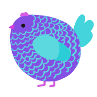 A blurple and aqua chicken with a lace pattern