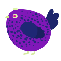 A violet and navy chicken with a speckle pattern