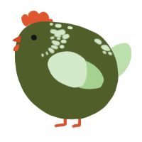 A olive and gluppy chicken with a neck-speckle pattern