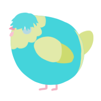 A aqua and lemon chicken with a head pattern